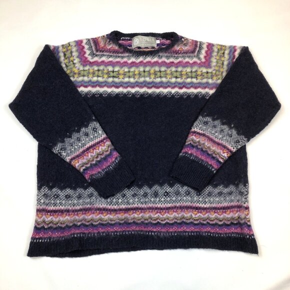 Bosie Fair Isle Wool Knit Pullover Crewneck Sweater Jumper Size Large Scotland - Picture 8 of 8